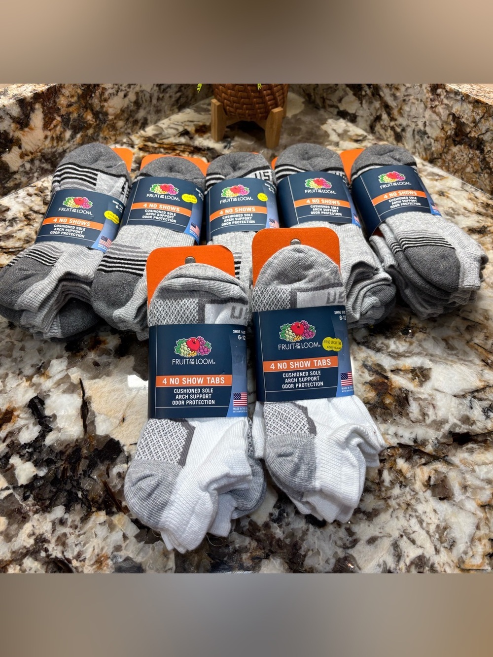 Fruit of the Loom Men's 4-Pack No-Show Tab Socks - Gray & White bundle of 8